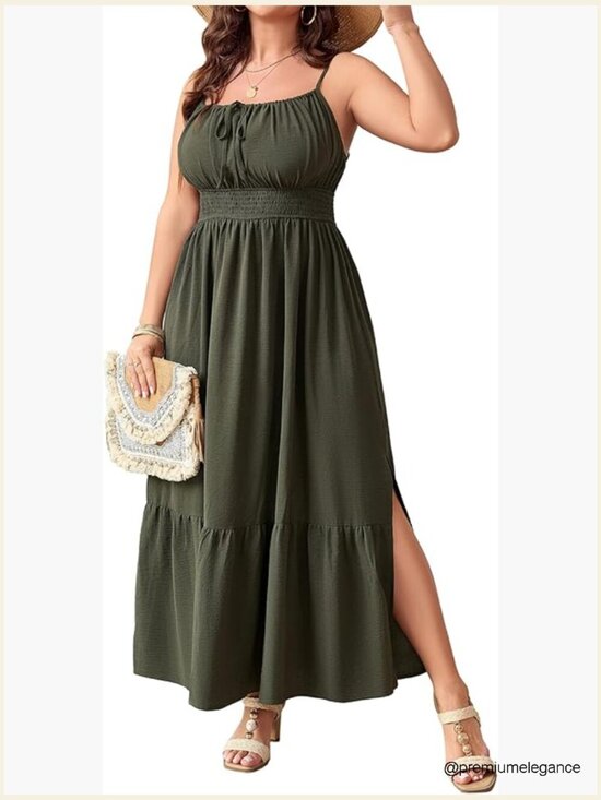 Dresses & Skirts - Plus Size Maxi Dress Sleeveless Spaghetti Strap Smocked Boho Beach Sundress